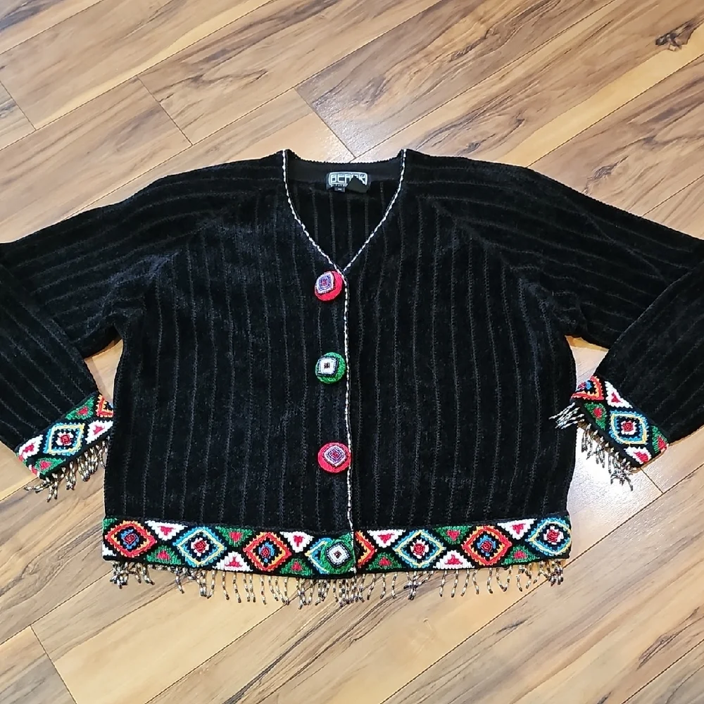 Berek Vintage Women's Medium Black Beaded Design Sweater